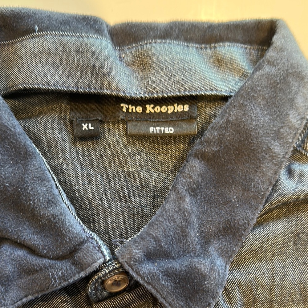 New not worn- The Kooples Dark Blue Denim Shirt suede collar
